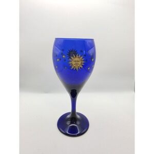 Libbey Celestial Goblet Glass SUN MOON STARS Glass Cobalt Blue